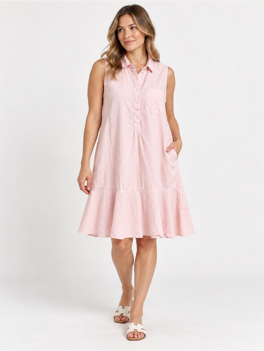 BeachLunchLounge Collection Pink Sleeveless Shirt Dress Large